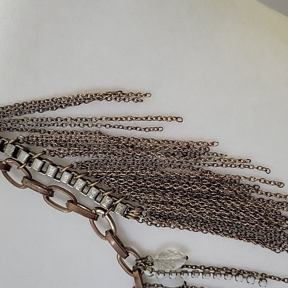 One Of a Kind Multi-Chain Necklace with White Beaded Accents - Picture 4 of 6